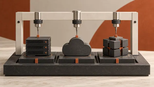 Infrastructure components arranged on a precision inspection bench.