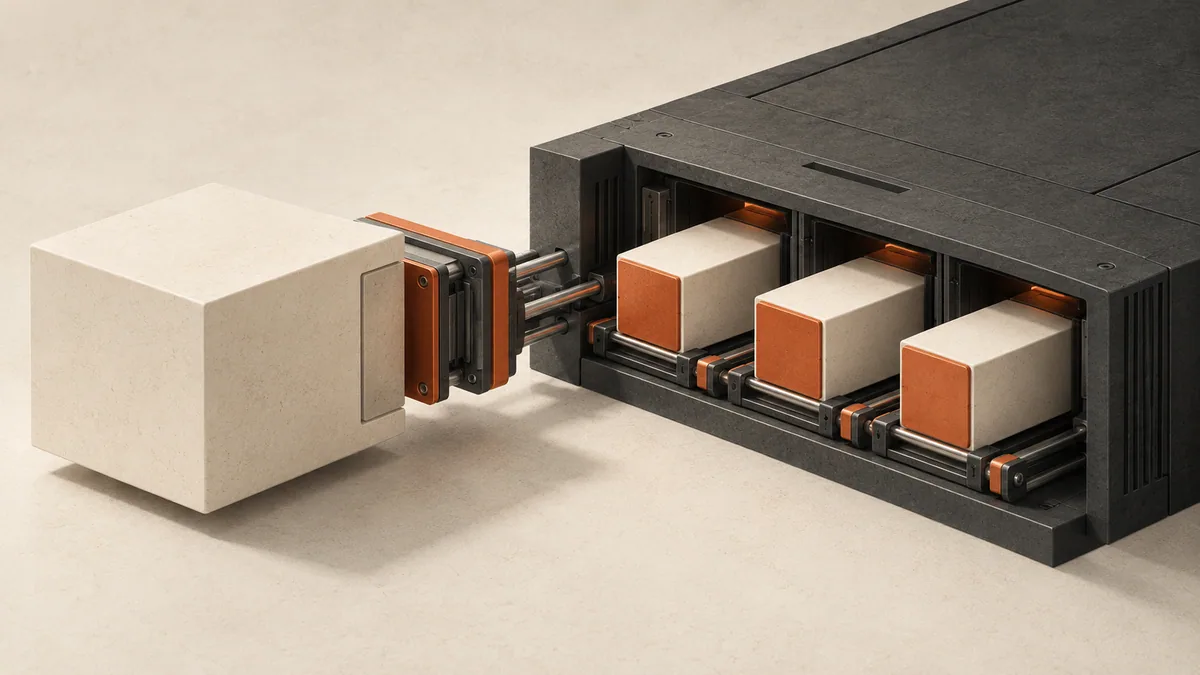 A modular connector linking a request block to newly provisioned infrastructure.