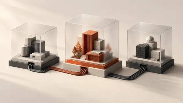 Three isolated preview environments inside separate frosted glass cases.