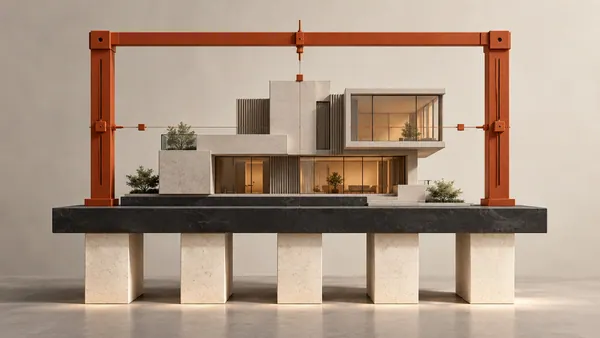 A production structure supported by five foundations beneath an alignment frame.