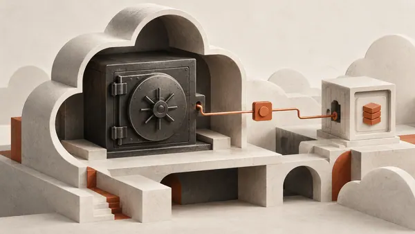 A sealed credential vault connected to an application through a protected reference.